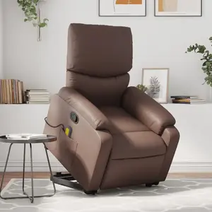 vidaXL Fauteuil inclinable de massage Marron Similicuir pas cher