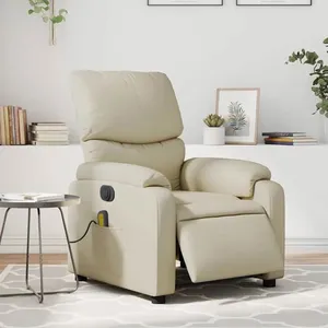 vidaXL Fauteuil de massage inclinable électrique crème similicuir pas cher