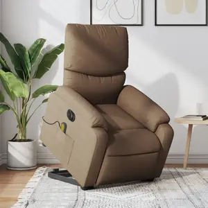 vidaXL Fauteuil inclinable de massage électrique Marron Tissu pas cher