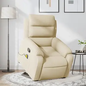 vidaXL Fauteuil inclinable de massage Crème Tissu pas cher