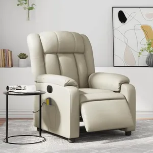 vidaXL Fauteuil de massage inclinable électrique crème similicuir pas cher