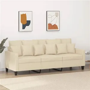vidaXL Canapé à 3 places Crème 180 cm Tissu 359277