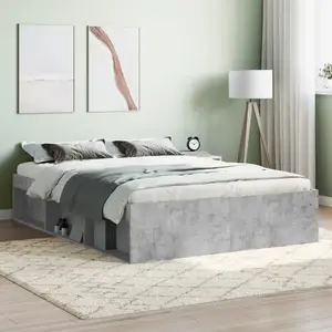 vidaXL Cadre de lit gris béton 135x190 cm double pas cher