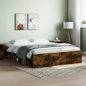 vidaXL Cadre de lit chêne fumé 140x190 cm pas cher