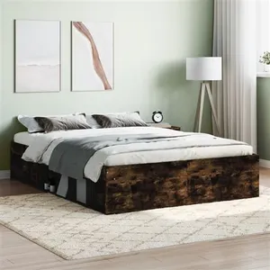 vidaXL Cadre de lit chêne fumé 135x190 cm double pas cher