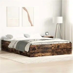 vidaXL Cadre de lit chêne fumé 160x200 cm pas cher