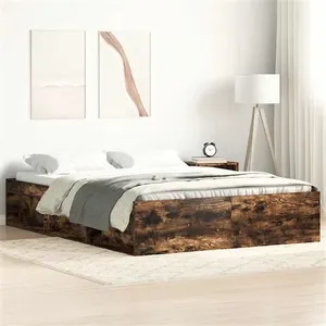 vidaXL Cadre de lit chêne fumé 140x200 cm pas cher