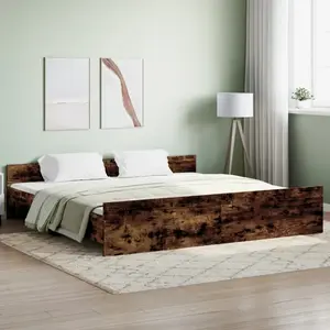vidaXL Cadre de lit tête de lit et pied de lit chêne fumé 200x200 cm pas cher