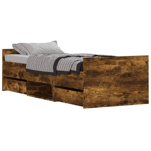 vidaXL Cadre de lit tête de lit et pied de lit chêne fumé 75x190 cm pas cher
