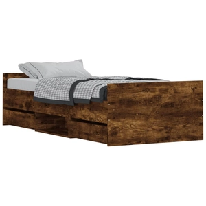 vidaXL Cadre de lit tête de lit et pied de lit chêne fumé 90x190 cm pas cher