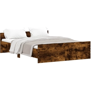 vidaXL Cadre de lit tête de lit et pied de lit chêne fumé 135x190 cm pas cher