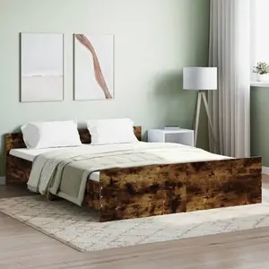 vidaXL Cadre de lit tête de lit et pied de lit chêne fumé 140x200 cm pas cher