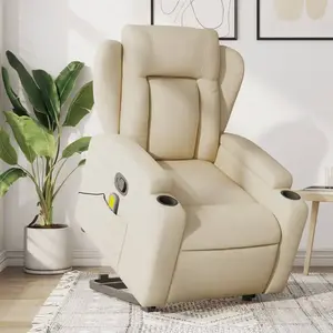 vidaXL Fauteuil inclinable de massage Crème Tissu pas cher