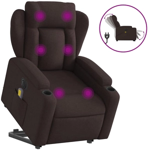 vidaXL Fauteuil inclinable de massage Marron foncé Tissu pas cher