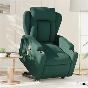 vidaXL Fauteuil inclinable de massage Vert foncé Tissu pas cher