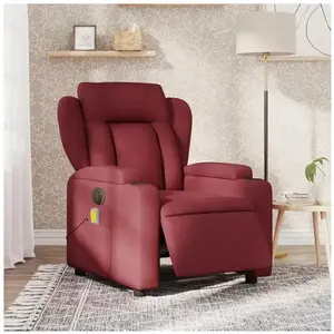 vidaXL Fauteuil de massage inclinable électrique Rouge bordeaux Tissu pas cher