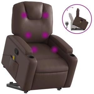 vidaXL Fauteuil inclinable de massage Marron Similicuir pas cher