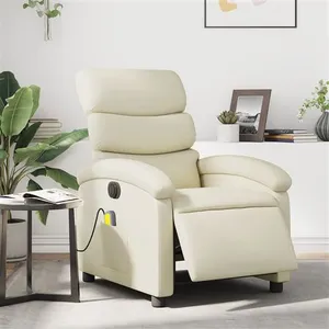 vidaXL Fauteuil de massage inclinable électrique crème similicuir pas cher