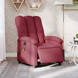 vidaXL Fauteuil de massage inclinable électrique Rouge bordeaux Tissu pas cher