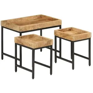 vidaXL Tables basses gigognes 3pcs bois de manguier massif brut et fer pas cher