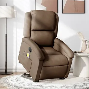 vidaXL Fauteuil inclinable de massage électrique Marron Tissu pas cher