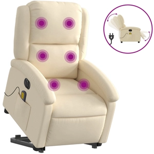 vidaXL Fauteuil inclinable de massage Crème Tissu pas cher