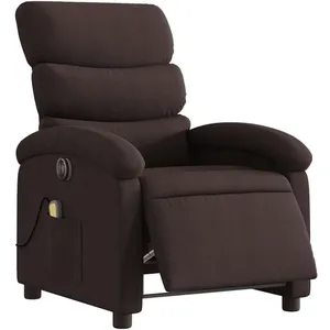vidaXL Fauteuil de massage inclinable électrique Marron foncé Tissu pas cher