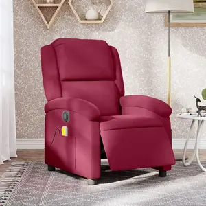 vidaXL Fauteuil inclinable massage électrique rouge bordeaux velours pas cher