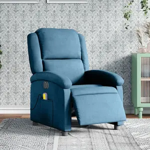vidaXL Fauteuil inclinable de massage électrique bleu velours pas cher