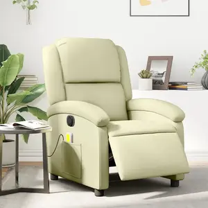 vidaXL Fauteuil de massage inclinable électrique crème cuir véritable pas cher