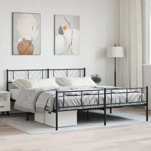 vidaXL Cadre de lit métal avec tête de lit/pied de lit noir 180x200 cm pas cher