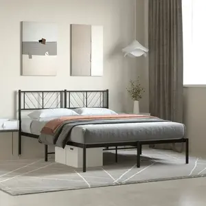 vidaXL Cadre de lit métal avec tête de lit noir 160x200 cm pas cher
