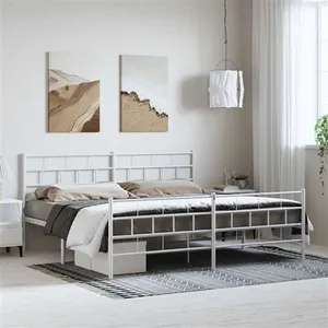 vidaXL Cadre de lit métal avec tête de lit/pied de lit blanc 183x213cm pas cher