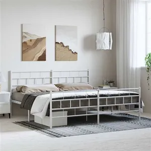 vidaXL Cadre de lit métal avec tête de lit/pied de lit blanc 193x203cm pas cher
