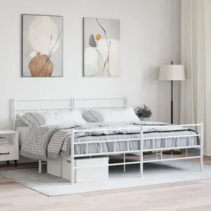 vidaXL Cadre de lit métal avec tête de lit/pied de lit blanc 200x200cm pas cher