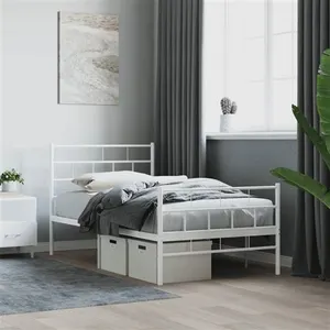 vidaXL Cadre de lit métal avec tête de lit/pied de lit blanc 107x203cm pas cher