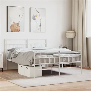 vidaXL Cadre de lit métal avec tête de lit/pied de lit blanc 120x200cm pas cher