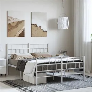 vidaXL Cadre de lit métal avec tête de lit/pied de lit blanc 135x190cm pas cher