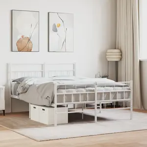 vidaXL Cadre de lit métal avec tête de lit/pied de lit blanc 140x190cm pas cher