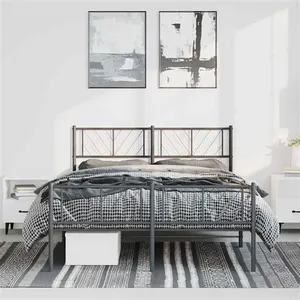 vidaXL Cadre de lit métal avec tête de lit/pied de lit noir 135x190 cm pas cher