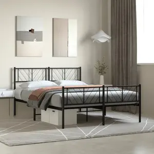vidaXL Cadre de lit métal avec tête de lit/pied de lit noir 140x200 cm pas cher