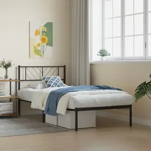 vidaXL Cadre de lit métal avec tête de lit noir 100x190 cm pas cher