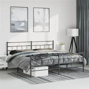 vidaXL Cadre de lit métal avec tête de lit/pied de lit noir 193x203 cm pas cher