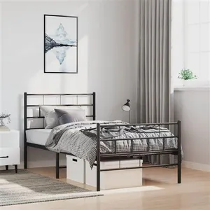 vidaXL Cadre de lit métal avec tête de lit/pied de lit noir 100x190 cm pas cher