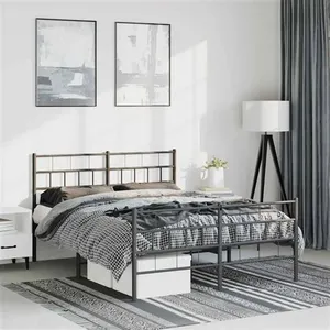 vidaXL Cadre de lit métal avec tête de lit/pied de lit noir 135x190 cm pas cher