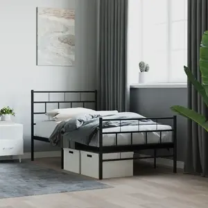 vidaXL Cadre de lit métal avec tête de lit/pied de lit noir 90x200 cm pas cher