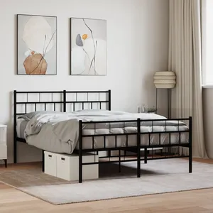 vidaXL Cadre de lit métal avec tête de lit/pied de lit noir 140x200 cm pas cher