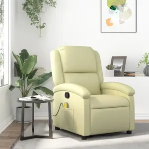 vidaXL Fauteuil de massage inclinable crème cuir véritable pas cher