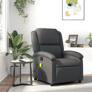 vidaXL Fauteuil de massage inclinable gris cuir véritable pas cher