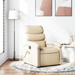 vidaXL Fauteuil de massage inclinable Crème Tissu pas cher